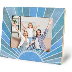 Blue Sun Picture Frames 5x7, Retro Blue Boho Neutral Sun Sunshine Picture Photo Frame for Bohemian Home Bedroom Living Room Desk Table Decor, Boho Photo Frame