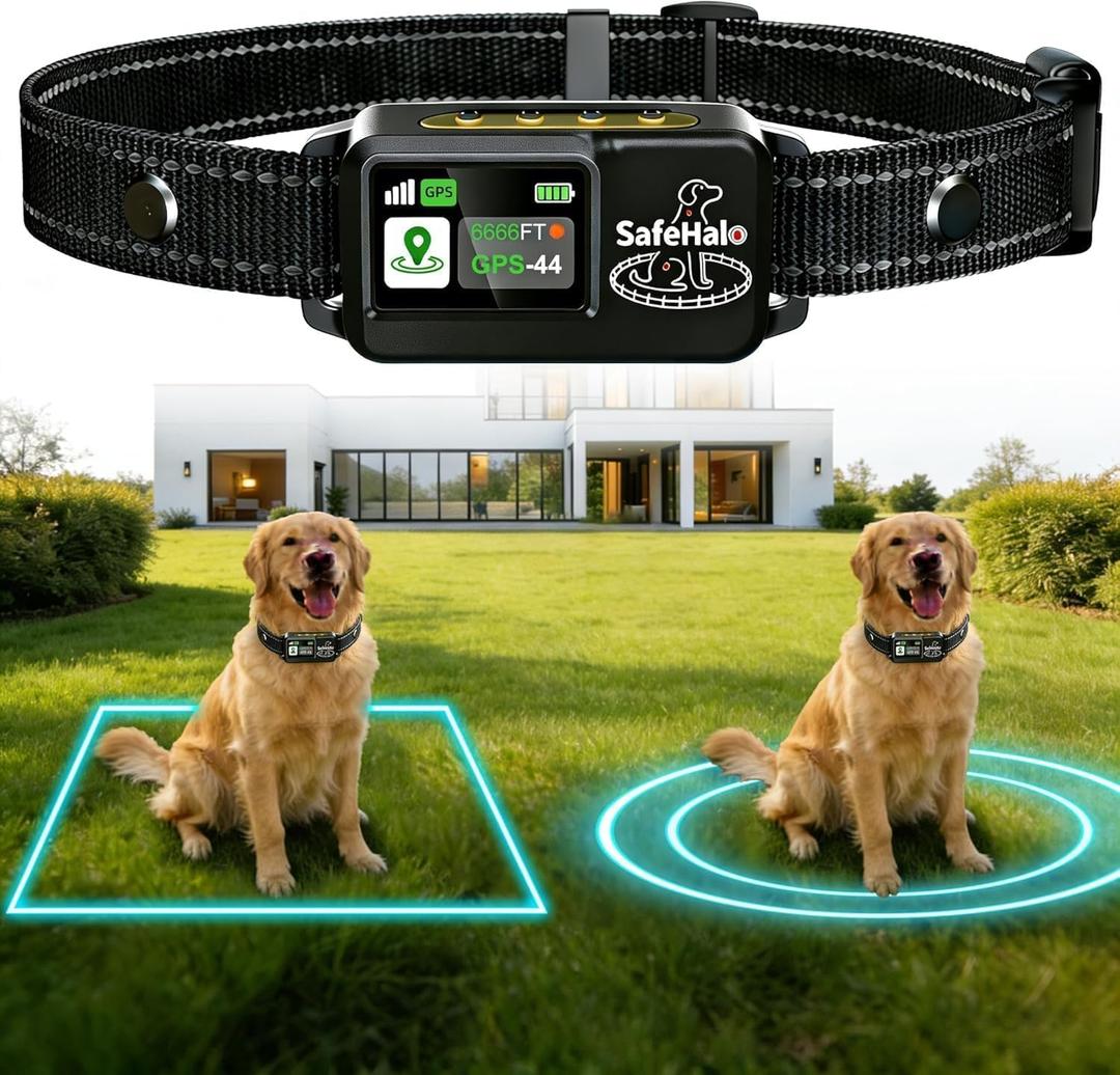 GPS Wireless Dog Fence System – Electric Anti Escape Collar, No Subscription, Circular 65-9,840 ft & Irregular Fence. 3 Modes, Waterproof, Stops Digging & Jumping, for Medium & Large Dogs