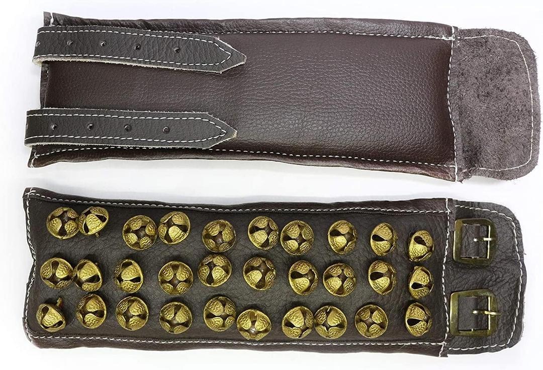Brown Leather Pad 3 Line Ghungroo Pair (16 NO. GHUNGROO) Big Dancing Bells