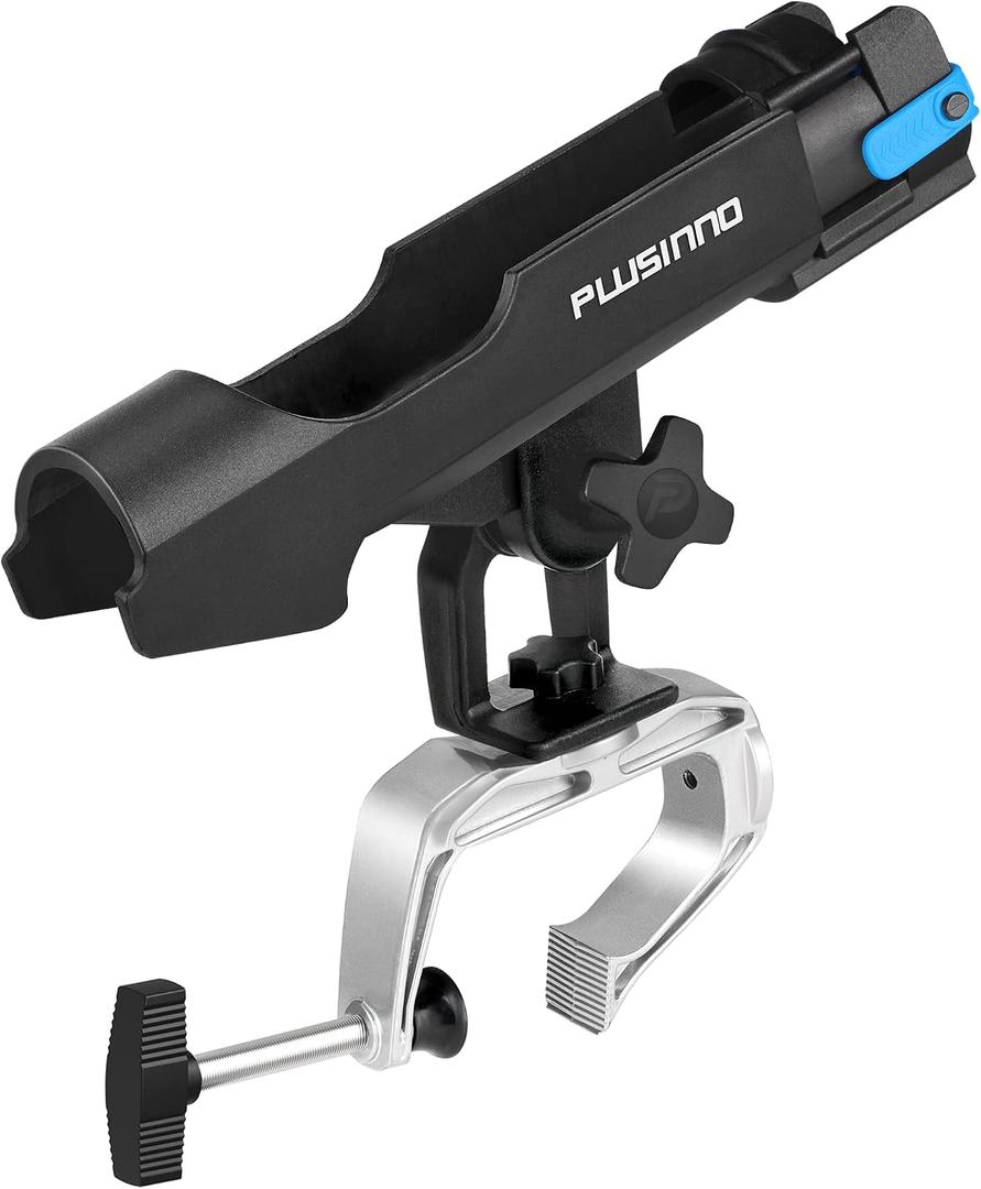 PLUSINNO Rod Holders for Fishing Boat Adjustable Pole Rod Holder | Universal Fit Most Fishing Rod, with Rod Protective Strap, Large Clamp Opening 360°, Horizontal Vertical Compatible
