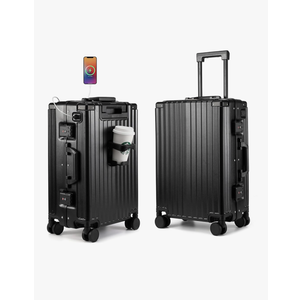 MYER Hard Case 24 Inch Checked Luggage with Spinner Wheels,Aluminum Luggage with 100% 3-Layer PC,Hard Shell Suitcases with Wheels,Cup Holder and USB Port (Classic Black, 24 inch) MYER Hard Case 24 Inch Checked Luggage with Spinner Wheels,Aluminum Luggage with 100% 3-Layer PC,Hard Shell Suitcases with Wheels,Cup Holder and USB Port (Classic Black, 24 inch)