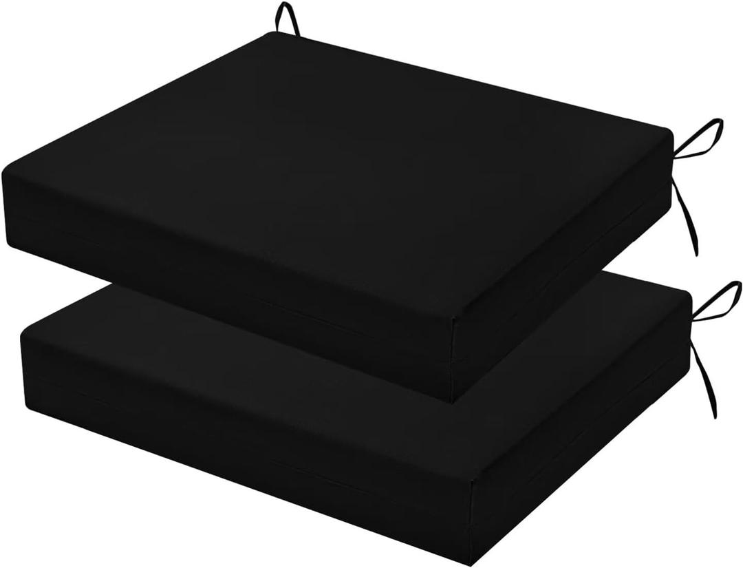 Outdoor Chair Cushions Set of 2, 18.5 x 16 Inch Patio Chair Cushions for Outdoor Furniture, Water Resistant, Non-Slip Ties(Black), 18.5x16x3|2 Pack