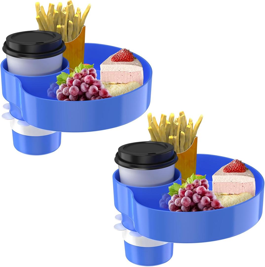 [2 Packs] Kids Car Seat Tray, Travel Tray with Cup Holder for Toddler Baby, Kids Car Seat Food Snack Organizer for Road Trip, Stroller snack, travel must haves - Blue