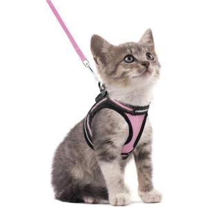 rabbitgoo Cat Harness and Leash Set for Walking Escape Proof, Adjustable Soft Kittens Vest with Reflective Strip for Cats, Comfortable Outdoor Vest, Pink, S