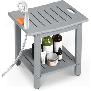 Shower Bench for Inside Shower, HDPE Shower Stool for Shaving Legs Shower Chair with Storage Shelf/Handle, Waterproof Shower Seat for Bathroom, Bathtub, Shower Stall, SPA, Indoor or Outdoor Use, Gray, 12.6"D x 16.3"W x 16.9"H