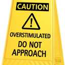 5 x Caution Overstimulated Do Not Approach Office Decor, Funny Desk Sign for Women Coworkers, Valentines Day Gag Gifts for Tax Season, Sarcastic Desk Accessories, Phone Holder with Mirror