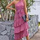 PRETTYGARDEN Women's Summer Floral Sundress Casual One Shoulder Tiered Ruffle Flowy Midi Beach Boho Dresses (M)