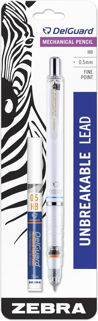 Zebra Pen DelGuard Mechanical Pencil 1-Pack with Refill, 0.5mm, White Barrel, Double Spring Mechanism Resists Lead Breakage, Clip for Easy Carrying (58691), Di Sharpie Gel Pen 1.0MM 2CT Black