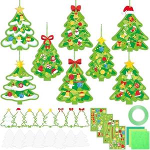 DoubleFill 48 Sets Winter Tree Suncatchers Craft Kit Xmas Stained Glass Ornaments Tissue Paper Window Crafts Kit for Holiday Projects Party Decorations