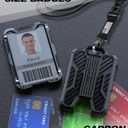 LIUGX Badge Holder with Heavy Duty Breakaway Lanyard, Carbon Fiber-Texture, Durable ID Card Holder (Holds 6 Cards) with Quick Release Detachable Buckle, Metal Clip, American Flag