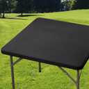 Square Spandex 34X34 Inches Fitted Tablecloth, Elastic Folding Picnic Card Table Cloth, Stretchy Patio Table Cover, Wipeable Tablecloths for Camping Outdoor Party Banquet Black