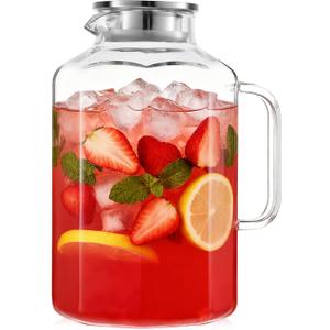 1 Gallon 128oz Octagon Glass Water Pitcher with Lid and Spout, Water Pitchers with Handle for Fridge, Borosilicate Glass Carafe for Hot/Cold Drink, Extra Large Jug for Iced Tea, Coffee.