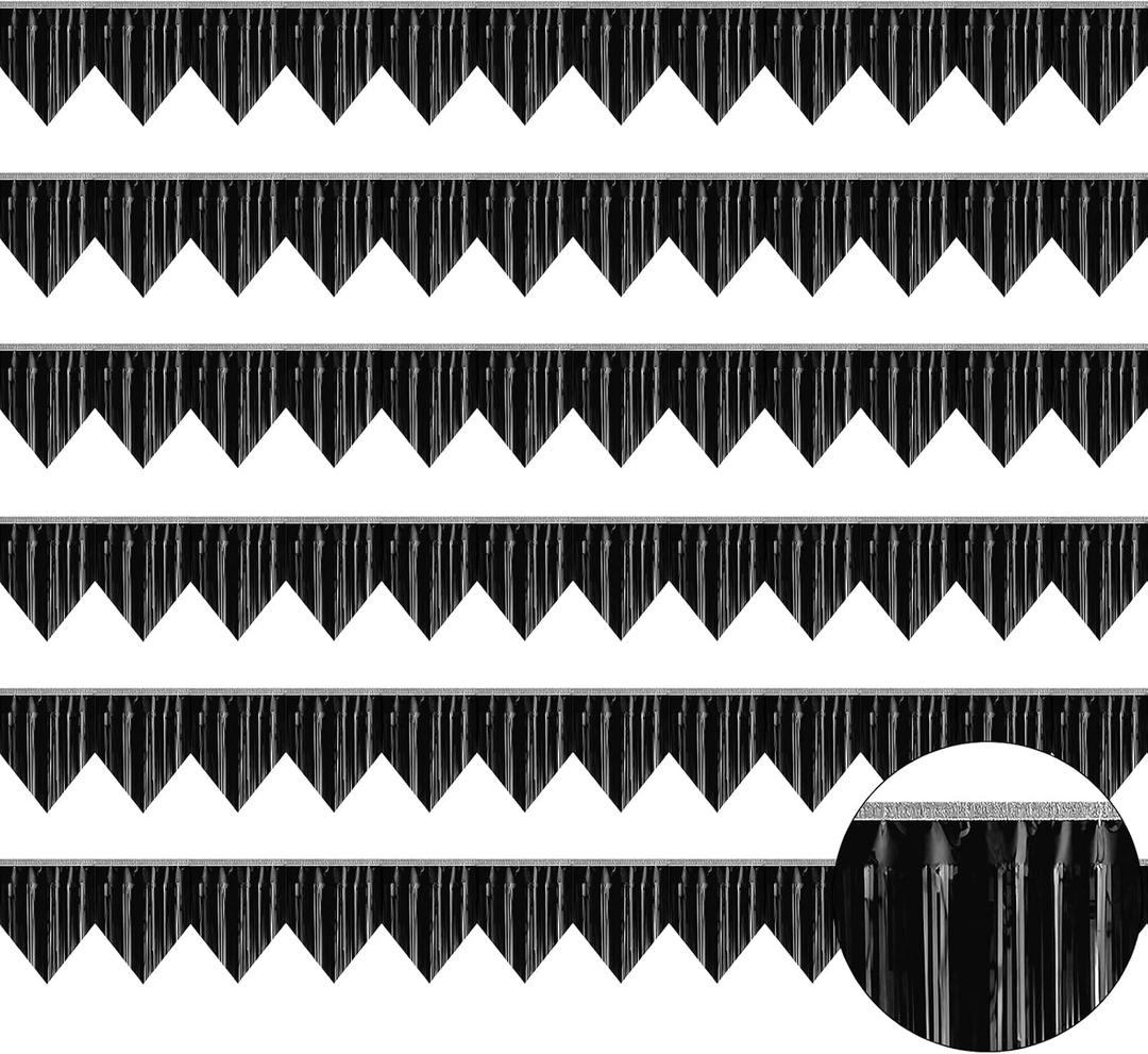 6p Banner Metallic Foil Fringe Wall Hanging Tinsel Fringe Banners backdrop for Parade Floats Garland Wedding Parties Graduation Class Birthday Retirement Anniversary Party Decorations(Black)