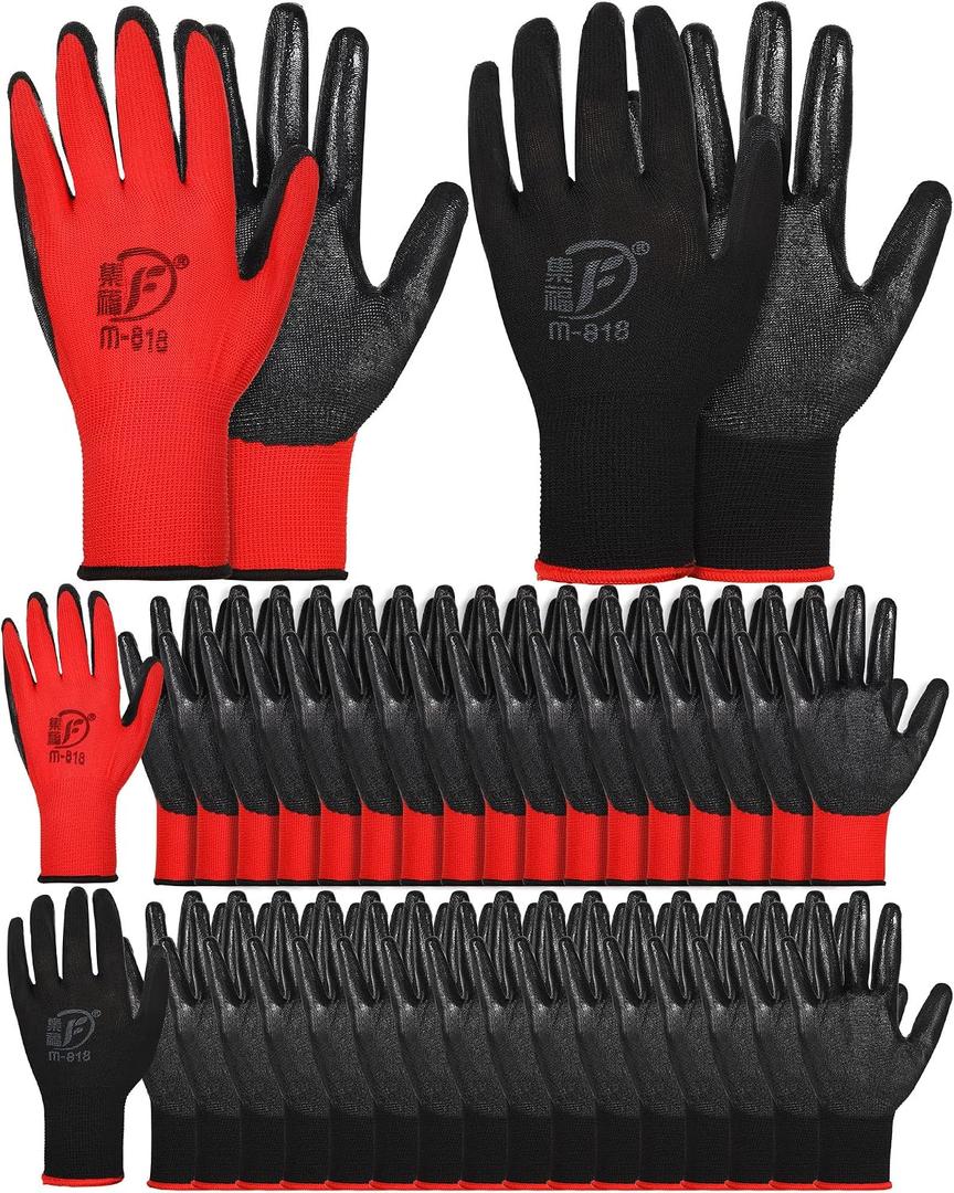 Honeydak 36 Pairs Gardening Gloves for Men Women Breathable Rubber Coated Garden Gloves (Black, M)