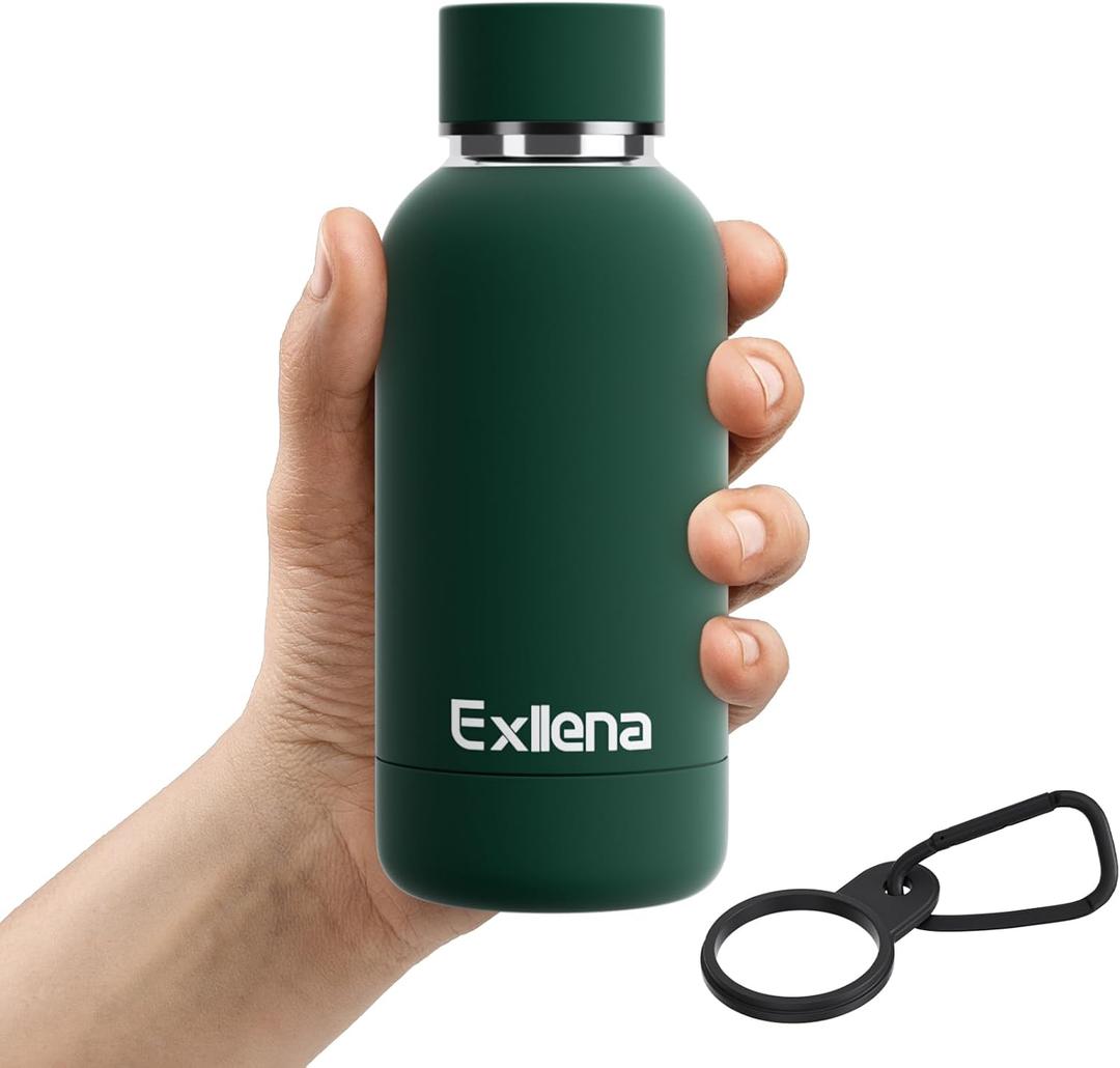 Small Water Bottle 12oz with Clip, Double Wall Stainless Steel Vacuum Small Insulated Water Bottle Keeps Drinks Cold 24 Hrs/Hot 12 Hrs for Kids Handbag School BPA Free (Emerald Green) (11.8 Ounces)