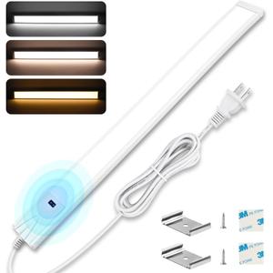 16 Inch Under Cabinet Lights Plug in, 96 LED with Hand Wave, 3 Colors Dimmable Under Cabinet Lighting, 8W 500 Lumen, Under Counter Lights for Kitchen Cupboard Closet Desk Office Garage,1 Pack
