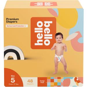 Hello Bello Premium Diapers Size 5, Honeysuckle Designs, 48ct Club Box, Hypoallergenic and Extra Absorbent Hello Bello Premium Diapers Size 5, Honeysuckle Designs, 48ct Club Box, Hypoallergenic and Extra Absorbent
