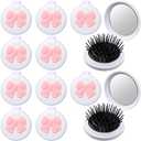 12 Pcs White Coquette Bow Mini Hair Brushes Folding Mirror Coquette Detangler Brush Bulk Round Compact Massage Scalp Comb for Purse Women Travel Team Gifts Trendy Stuff Party Favors
