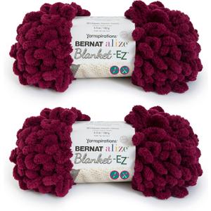 Bernat Alize Blanket-EZ Super Soft Looped Yarn for Beginners, Hand Knitting- No Needles or Hooks Needed, Burgundy 2 Pack