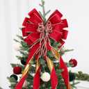 SY Super Bang Velvet Christmas Tree Topper, Red/Gold 48x12 Inch Christmas Bow Tree Topper for Xmas Tree Decorations, for Xmas Ornaments Holiday Home Indoor/Outdoor Wedding Thanksgiving Decor.