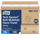 Tork Soft Xpress Multifold Paper Hand Towels White, H2 System Compatible 16 Packs X 135 Towels Each (MB579)