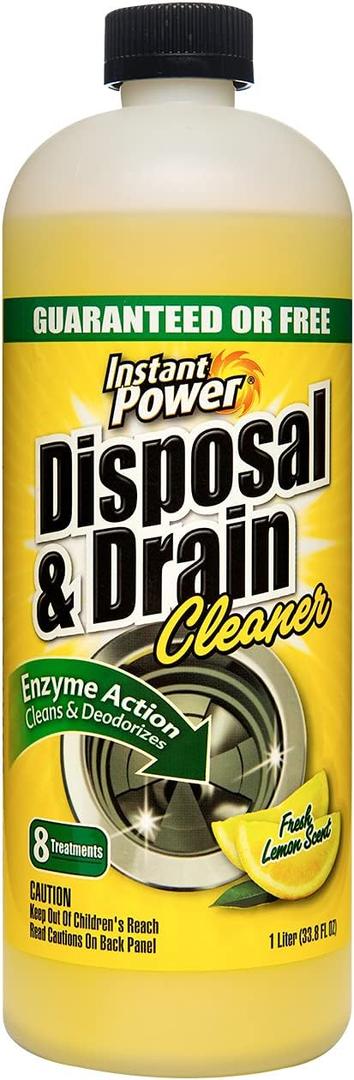 Instant Power Disposal and Drain Cleaner  Liquid Enzyme Clog Remover, Cleans and Deodorizes, Removes Drain Blockages, Fresh Lemon Scent, 33.8 Fl oz, 1 Liter