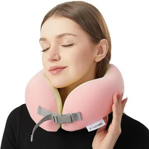Premium Memory Foam Travel Pillow,Stylish Airplane Pillow with Adjustable Strap,Travel Neck Pillow,Great Gift to Parent, Senior,Adults,for Long Flight,Train,(10.20"L x 10.20"W)