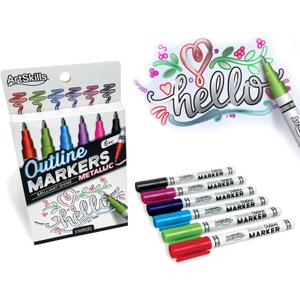 ArtSkills Metallic Markers with Color Outline, Permanent Metallic Outline Shimmer Markers, 6 pc