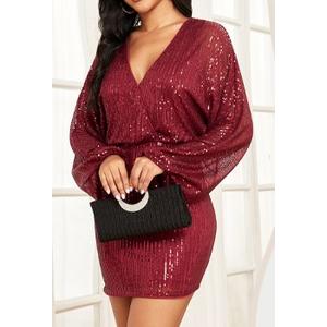 ZAFUL Women's Sequin Saprkly Mini Dress Long Sleeve Homecoming V Neck Bodycon Dress Party Prom Cocktail Glitter Dress S