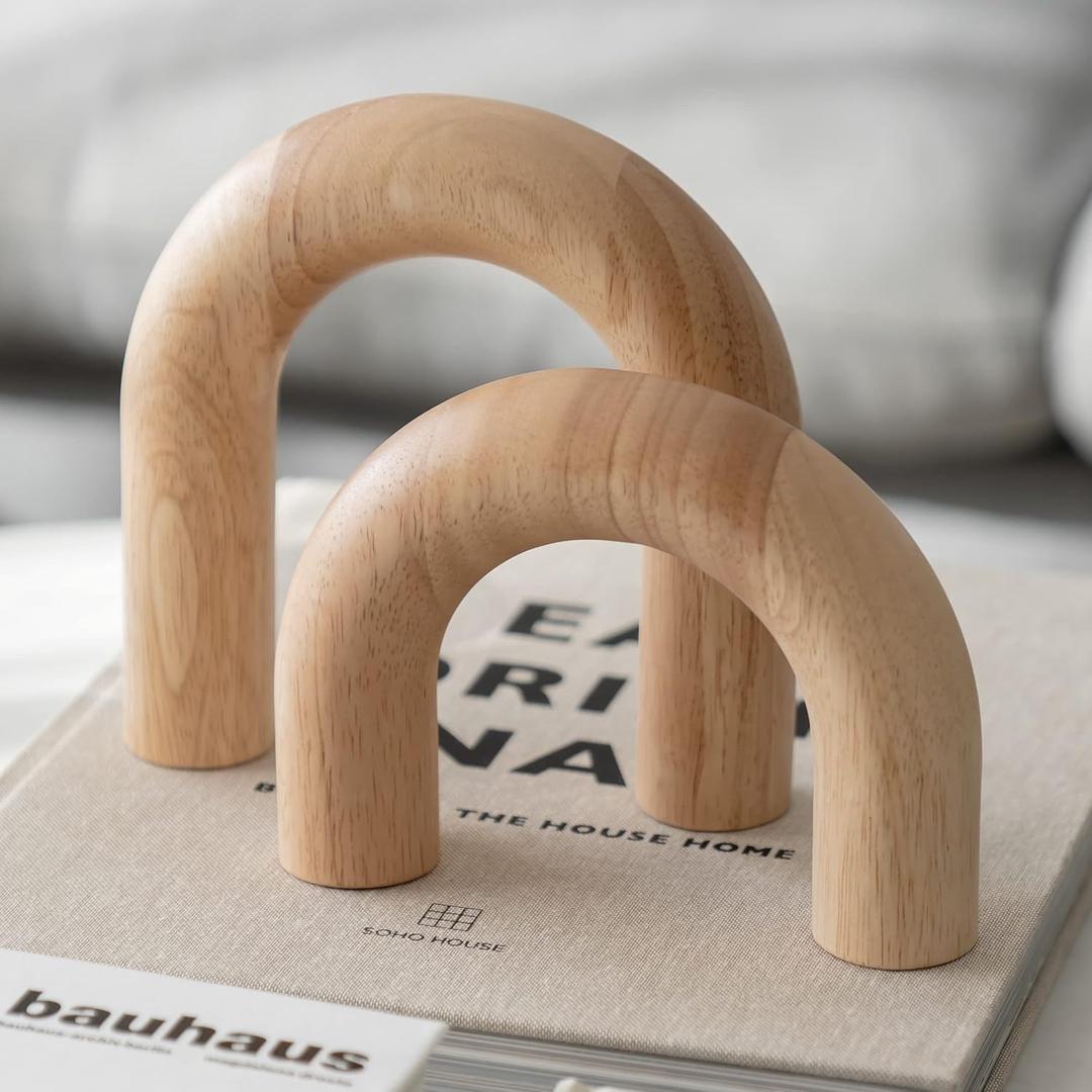 PEAKOLY Wood Arch Decorative Objects - Modern Bookshelf Decor, Coffee Table Sculpture, Floating Shelf Decor Accents, Japandi Home Decorations for Side, Console and Entryway Table, Large