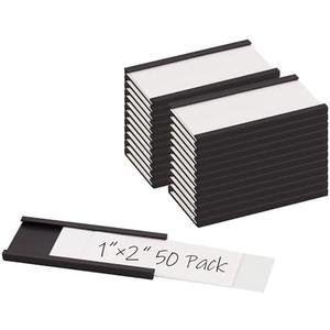 Realth C Channel Magnetic Label Holders 50 Pack 1'' x 2'' with Paper Inserts and Clear Plastic Protectors, Magnetic Data Card Holders File Cabinet Labels for Metal Racks and Shelves