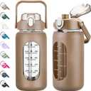 kytffu 42oz Glass Water Bottles with Straw, Motivational Glass Bottle with Silicone Sleeve and Time Marker, Leakproof Large Glass Water Jug for Gym Home Office, Amber