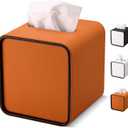 GORESE Square Tissue Box Cover for Kleenexs, PU Leather Tissue Box Holder, Decorative Tissue Holder Cover for Bathroom Bedroom Living Room Office, Orange
