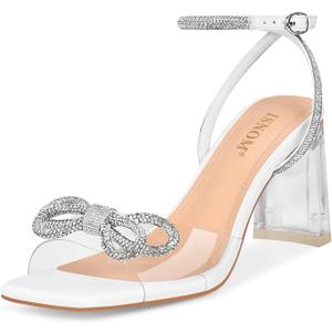ISNOM Clear Rhinestone Heels for Women, Comfortable and Sassy, Suitable for All Occasions (8, Bow White)