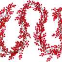 Lulu Home Red Berry Garland, 8.9FT Flexible Artificial Christmas Holly Berry Vine, Winter Berry Garland for Mantle Xmas Tree Window Door Hanging Indoor Outdoor Holiday Decoration (1)