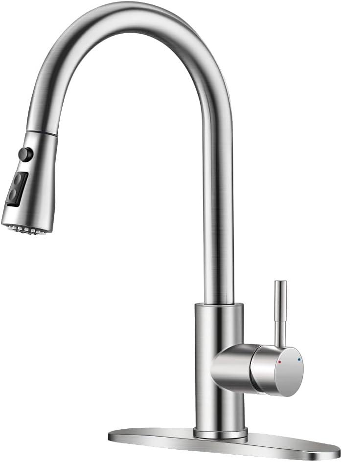 Brushed Nickel Kitchen Faucets with Pull Down Sprayer Kitchen Sink Faucet with Pull Out Sprayer Single Hole Deck Mount Single Handle Stainless Steel Grifos De Cocina 866068SN