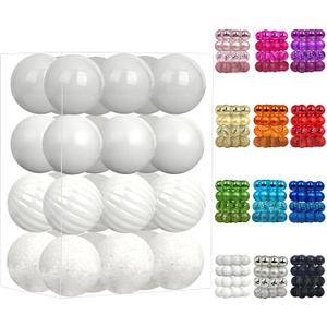 Emopeak 24Pcs Christmas Balls Ornaments for Xmas Christmas Tree - 4 Style Shatterproof Christmas Tree Decorations Hanging Ball for Holiday Wedding Party Decoration (White, 1.3"/3.2CM)