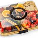 Charcuterie Board with Clear Locking Lid, Portable Travel Cheese Board & Snack Tray with Handle, 6Compartment Charcuterie Boards, Reversible Cutting Board for Parties, Potlucks, Housewarming Gifts