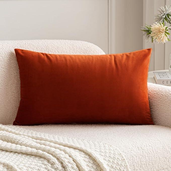 MIULEE Velvet Pillow Cover Soft Luxury Decorative Throw Pillow Cover Single Rectangle Cushion Case for Spring Couch Sofa Bedroom Car Decor,12x20 Inch Burnt Orange, Pack of 1