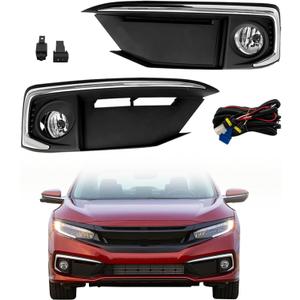 WFLNHB Left and Right Fog Lights Repalcement for Civic Sedan 2019 2020 (4-door) with Bulbs Covers Harness Switch Kit Driving Lamps Fog Lights 33950TBAA01