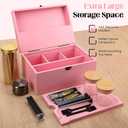 Large Bamboo Storage Box with Removable Tray Kit - Decorative Box Set, Glass Jars, and Accessories Wooden Storage Kit and Accessories Tool.Birthday Gifts. (Pink)