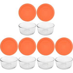 Pyrex 7200 2 Cup Glass Dishes & 7200-PC 2 Cup Orange Food Storage Replacement Lids (6-Pack) - Made in USA