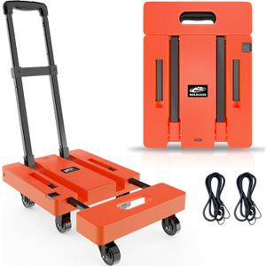 SOLEJAZZ Folding Hand Truck Portable Dolly Cart with Wheels Foldable 500LB Heavy Duty Luggage Cart Collapsible Hand Cart Moving Dolly for Airport Travel Furniture Luggage Office Moving, Orange