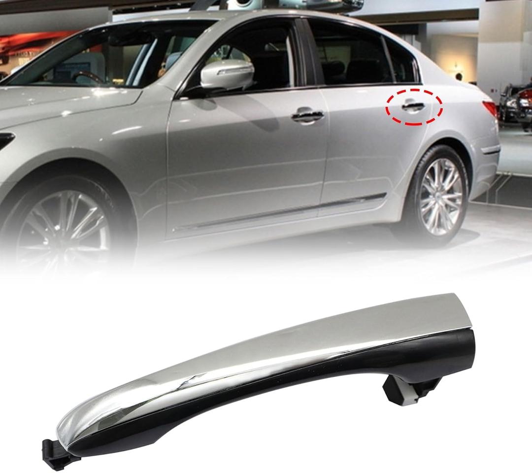 XQSMWF Exterior Door Handle Chrome Rear Left Driver Side Compatible with Hyundai Genesis Sedan 2009-2014 3.8L 4.6L # 82651-3M000 826513M000