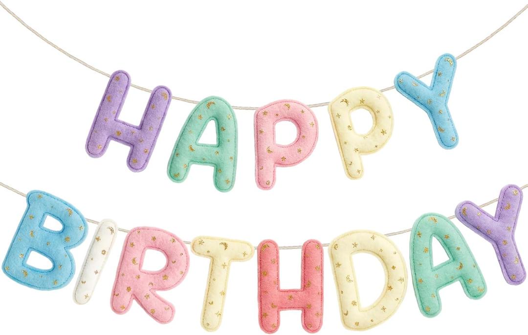 Mindsoft Felt Happy Birthday Garland Rainbow Banner Reusable Happy Birthday Sign Party Supply for Party Decor (Macaron Color,Candle)