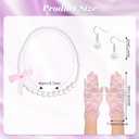 Fumwase 5 Pcs Tea Party Supplies Garden Party Gloves Hats Necklace Earrings Party Afternoon Tea Accessories Wedding for Women (Pink)