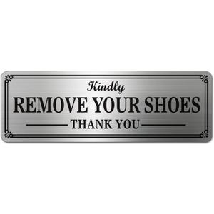 Metal Stainless Steel Remove Your Shoes Sign for Door,With Self Adhesive,9x3in(No Shoes1pcs)