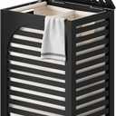 FILWH Laundry Hamper with Lid (16.9 * 13 * 26.5inches) Large Bamboo Laundry Bin Basket 85L Clothes Hamper with 1 Removable Bag Storage baskets for Bathroom(Black)