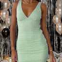Summer Bodycon Dresses for Women Sexy Deep V Neck Short Dress (M)