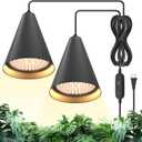 Bstrip 50W Double-Head One Cord Grow Lights for Indoor Plants full Spectrum 3000K, Black LED Grow Light Bulb with Timer & 16.4FT Power Cord, Perfect for Tall Plants, Flowers, and Greenhouses in Winter